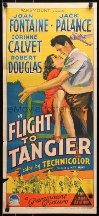 4m0410 FLIGHT TO TANGIER Aust daybill 1953 Richardson Studio art of Joan Fontaine & Jack Palance!