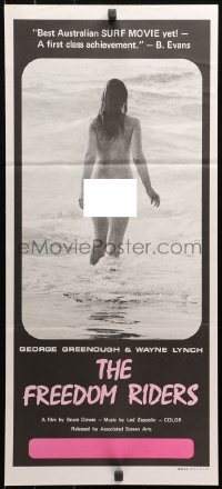 4m0413 FREEDOM RIDERS Aust daybill 1972 completely naked Aussie surfer girl, black design!