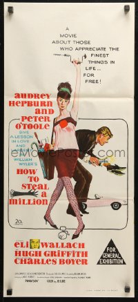 4m0436 HOW TO STEAL A MILLION Aust daybill 1966 art of sexy Audrey Hepburn & Peter O'Toole!