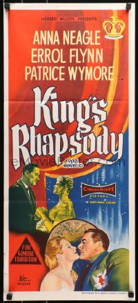 4m0446 KING'S RHAPSODY Aust daybill 1955 different art of Errol Flynn, Neagle & Wymore, rare!