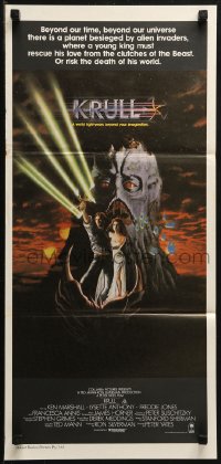 4m0448 KRULL Aust daybill 1983 fantasy art of Ken Marshall & Lysette Anthony in monster's hand!