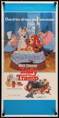 4m0449 LADY & THE TRAMP Aust daybill R1980 Walt Disney romantic canine dog classic cartoon!
