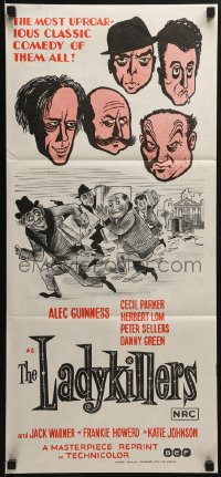 4m0450 LADYKILLERS Aust daybill R1972 cool art of guiding genius Alec Guinness, gangsters!