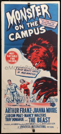 4m0466 MONSTER ON THE CAMPUS Aust daybill 1958 different art of beast amok at college!
