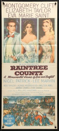 4m0486 RAINTREE COUNTY Aust daybill 1958 art of Montgomery Clift, Elizabeth Taylor & Eva Marie Saint!