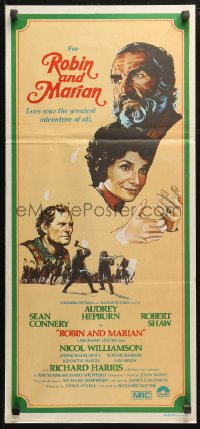 4m0491 ROBIN & MARIAN Aust daybill 1976 art of Sean Connery & Audrey Hepburn by Drew Struzan!