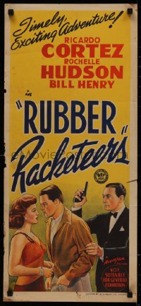 4m0494 RUBBER RACKETEERS Aust daybill 1942 Ricardo Cortez & Hudson deal in black market tires!