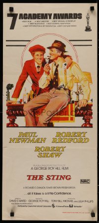 4m0515 STING Aust daybill 1974 art of con men Paul Newman & Robert Redford by Richard Amsel