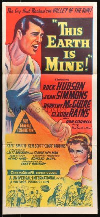 4m0529 THIS EARTH IS MINE Aust daybill 1960 Rock Hudson, Jean Simmons, Dorothy McGuire, different!