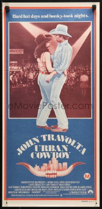 4m0545 URBAN COWBOY Aust daybill 1980 different image of John Travolta & Debra Winger dancing!
