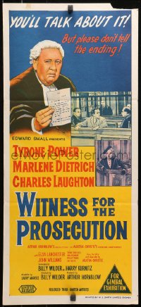 4m0562 WITNESS FOR THE PROSECUTION Aust daybill 1958 Billy Wilder, Power, Dietrich, Laughton, rare!