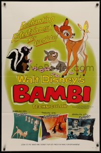 4m0633 BAMBI style B 1sh R1966 Walt Disney cartoon classic, great art with Thumper & Flower!