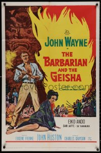 4m0638 BARBARIAN & THE GEISHA 1sh 1958 John Huston, art of John Wayne with torch & Eiko Ando!
