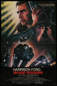 4m0665 BLADE RUNNER studio style 1sh 1982 Ridley Scott, Alvin art of Harrison Ford & cast!