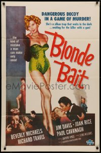 4m0667 BLONDE BAIT 1sh R1950s full-length sexy smoking bad girl Beverly Michaels is a silken trap!