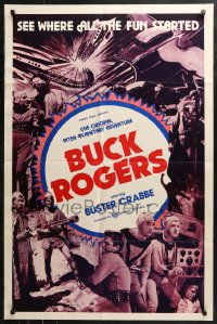 4m0689 BUCK ROGERS 1sh R1966 Buster Crabbe sci-fi serial, see where all the fun started!