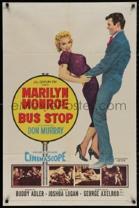 4m0695 BUS STOP 1sh 1956 full-length art of cowboy Don Murray holding sexy Marilyn Monroe!