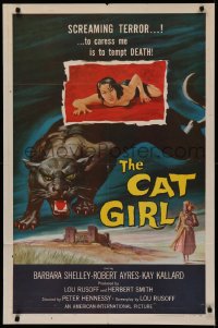 4m0709 CAT GIRL 1sh 1957 cool black panther & sexy girl art, to caress her is to tempt DEATH!