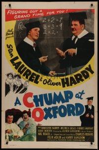 4m0720 CHUMP AT OXFORD 1sh R1946 great images of Laurel & Hardy in dunce caps & caps and gown!