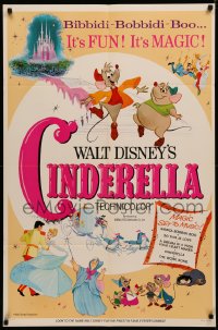 4m0721 CINDERELLA 1sh R1965 Walt Disney classic romantic musical cartoon, great poster images!