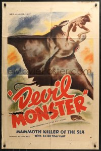 4m0767 DEVIL MONSTER 1sh 1935 cool artwork of giant manta ray in the South Seas ocean!
