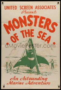 4m0768 DEVIL MONSTER 1sh R1930s Monsters of the Sea, cool artwork of giant manta ray!