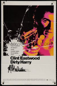 4m0777 DIRTY HARRY 1sh 1971 art of Clint Eastwood pointing his .44 magnum, Don Siegel crime classic!