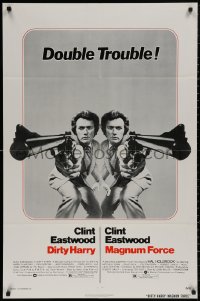 4m0778 DIRTY HARRY/MAGNUM FORCE 1sh 1975 cool mirror image of Clint Eastwood, double trouble!