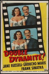 4m0782 DOUBLE DYNAMITE 1sh 1952 great artwork of Groucho Marx & sexy Jane Russell on film strip!