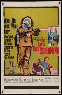4m0792 EARTH DIES SCREAMING 1sh 1964 Terence Fisher sci-fi, wacky monster, who or what were they?