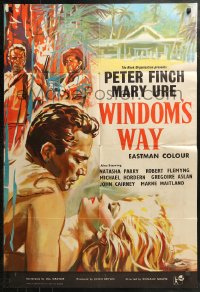 4m0581 WINDOM'S WAY English 1sh 1957 romantic artwork of Peter Finch & Mary Ure in the jungle!