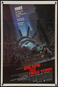 4m0808 ESCAPE FROM NEW YORK studio style 1sh 1981 Carpenter, Jackson art of decapitated Lady Liberty!