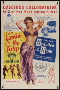4m0819 FANFAN THE TULIP/BEAUTIES OF THE NIGHT 1sh 1950s sexy luscious Gina Lollobrigida!