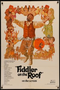 4m0828 FIDDLER ON THE ROOF 1sh 1971 Norman Jewison, cool artwork of Topol & cast by Ted CoConis!