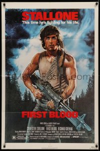 4m0831 FIRST BLOOD 1sh 1982 artwork of Sylvester Stallone as John Rambo by Drew Struzan!