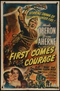 4m0832 FIRST COMES COURAGE style B 1sh 1943 Merle Oberon, Brian Aherne, directed by Dorothy Arzner!