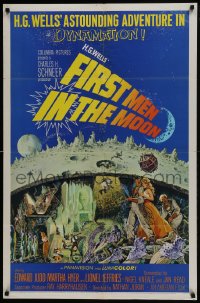 4m0833 FIRST MEN IN THE MOON 1sh 1964 blue style, Ray Harryhausen, H.G. Wells, fantastic sci-fi art
