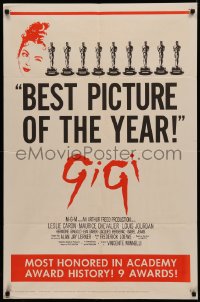 4m0874 GIGI awards 1sh 1958 art of winking Leslie Caron, Best Director & Best Picture winner!