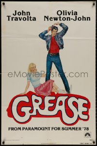 4m0894 GREASE advance 1sh 1978 Fennimore art of Travolta & Olivia Newton-John, classic musical!