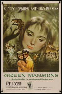 4m0900 GREEN MANSIONS int'l 1sh 1959 art of Audrey Hepburn & Anthony Perkins by Joseph Smith!