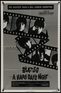 4m0904 HARD DAY'S NIGHT 1sh R1982 great image of The Beatles in their first film, rock & roll classic!