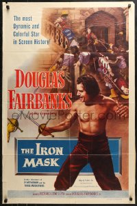 4m0954 IRON MASK 1sh R1953 cool artwork of shirtless fencer Douglas Fairbanks, Sr.!