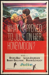 4m0965 JULIE 1sh 1956 what happened to Doris Day on her honeymoon with Louis Jourdan?