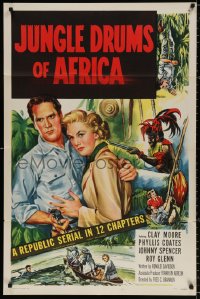 4m0967 JUNGLE DRUMS OF AFRICA 1sh 1952 Clayton Moore with gun & Phyllis Coates, Republic serial!