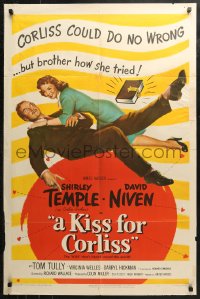 4m0980 KISS FOR CORLISS 1sh 1949 great romantic art of Shirley Temple & David Niven!