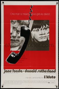 4m0981 KLUTE 1sh 1971 Donald Sutherland & Jane Fonda, dangling telephone, cool alternate design!