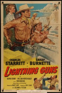4m0995 LIGHTNING GUNS 1sh 1950 Charles Starrett as the Durango Kid with Smiley Burnette, ultra rare!