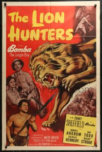 4m0996 LION HUNTERS 1sh 1951 Johnny Sheffield & Woody Strode w/Bomba in Africa!