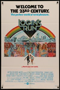 4m1003 LOGAN'S RUN 1sh 1976 art of Michael York & Jenny Agutter running away by Charles Moll!