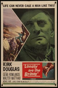 4m1004 LONELY ARE THE BRAVE 1sh 1962 Kirk Douglas classic, different art of him shooting helicopter!